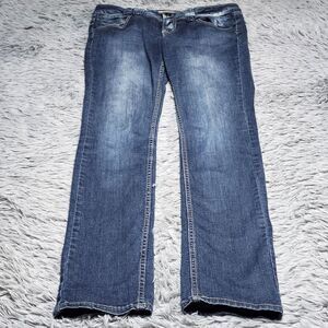 Paris Blues Jeans Teen Womens 13 Straight Fit Low Rise Embroidered Pockets Denim